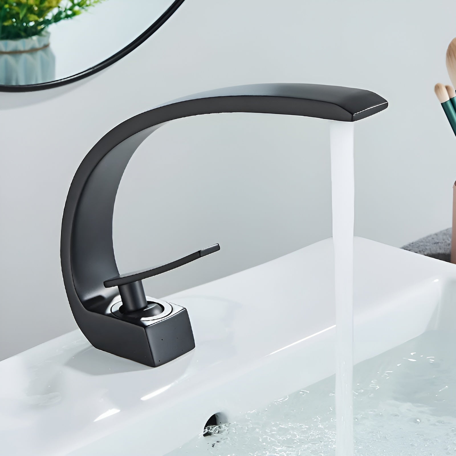 Nowoczesna mosiężna bateria umywalkowa – elegancki i oszczędzający miejsce design do łazienki | Ergonomiczna obsługa 4