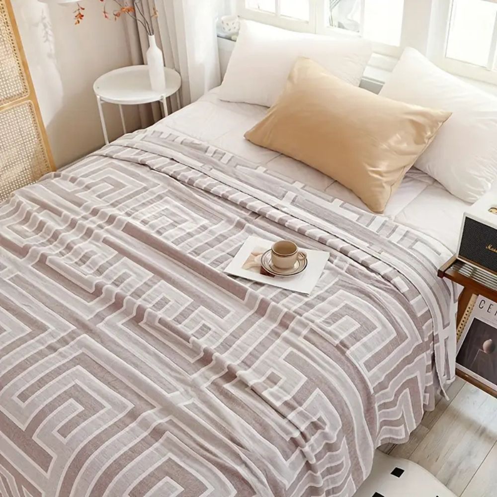 Oddychający bawełniany koc – wygodny koc na sofę i łóżko | Elegancki, lekki i nadający się do prania w pralce 4