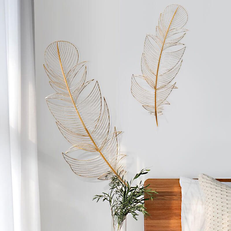 Pióra PlumeArt Nowoczesna Dekoracja Ścienna – Elegancka Metalowa Grafika do Salonu [dekoracje ścienne] 1