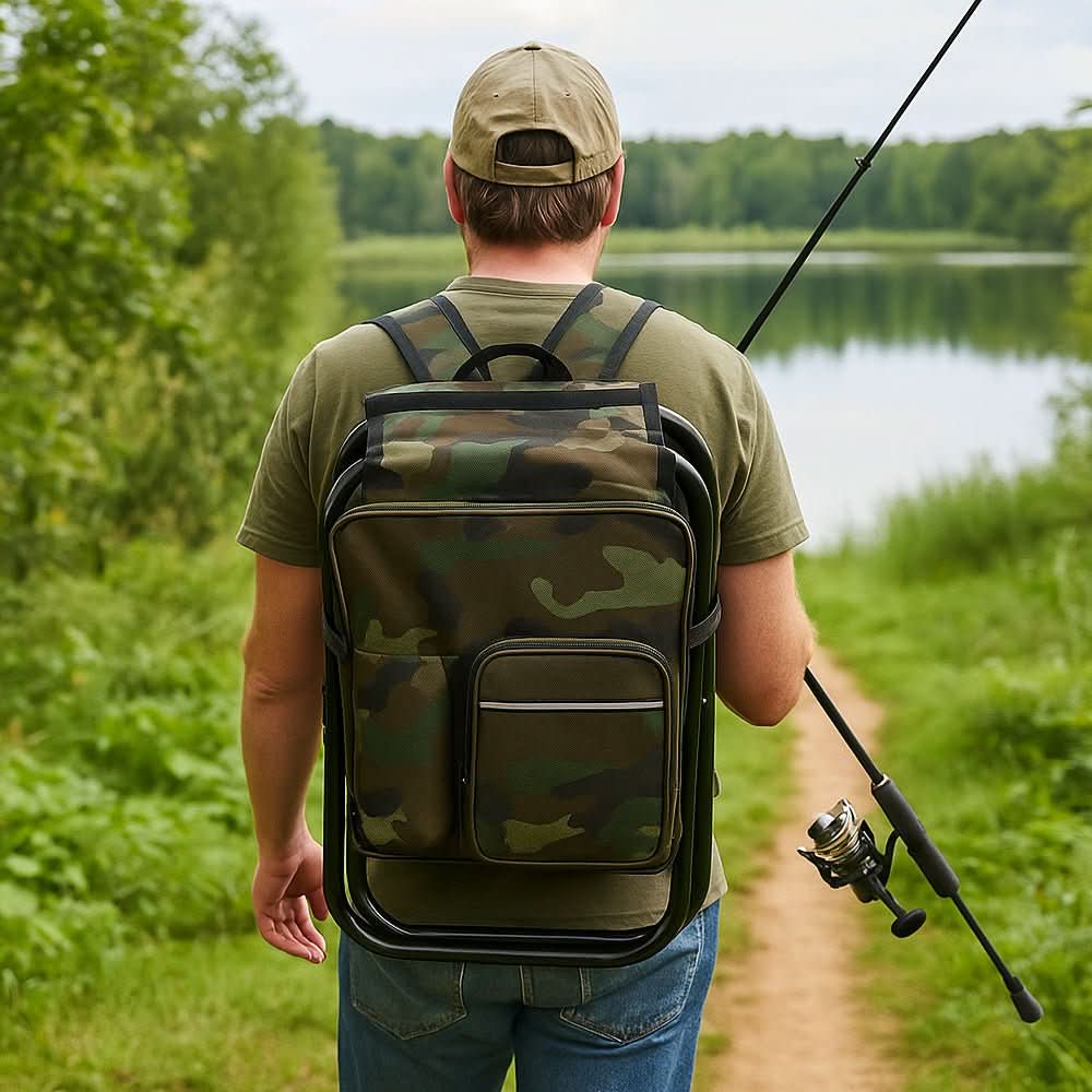 Plecak Kamuflażowy 3 w 1 z Krzesłem i Komorą Chłodzącą – Wodoodporny, Idealny na Wyprawy, Wędkarstwo, Kemping 2