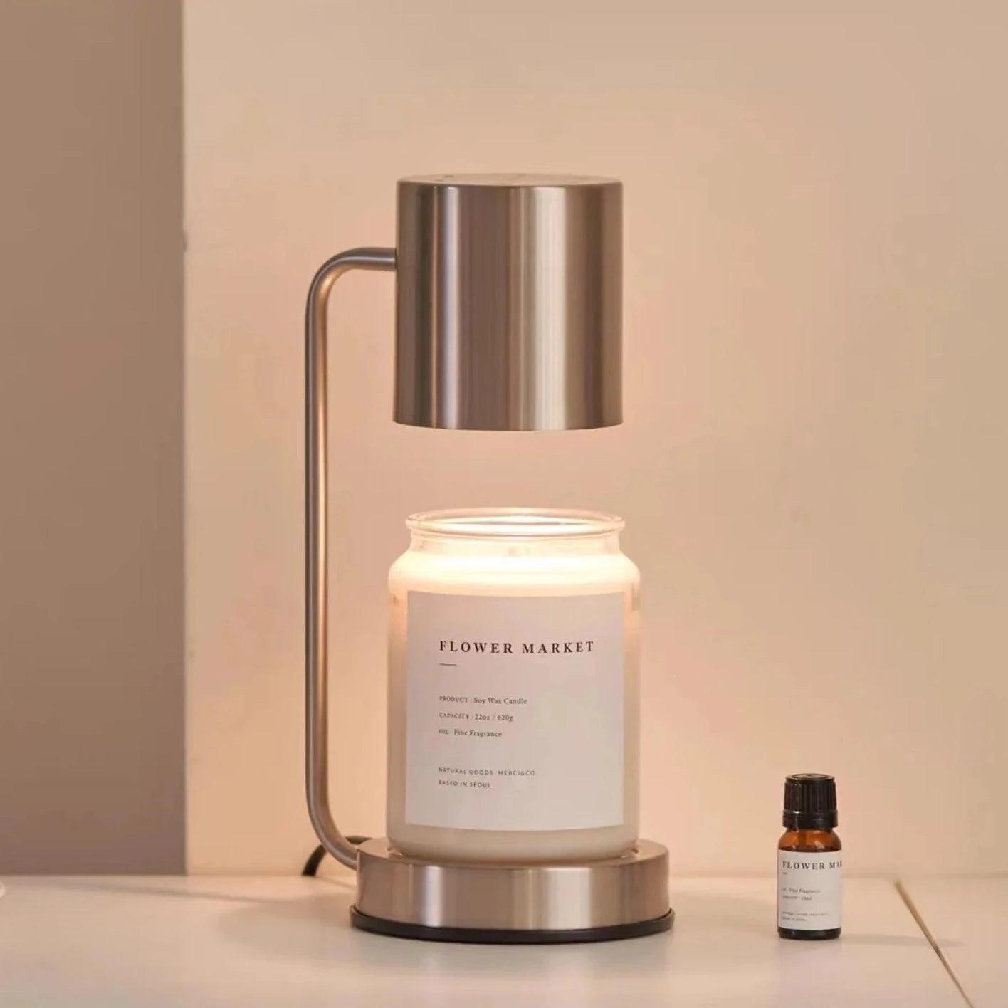 Podgrzewacz Świec Nordycki z Regulacją Jasności – Elegancki i Bezpieczny Metalowy Podgrzewacz do Wnętrz 35-50 W 3