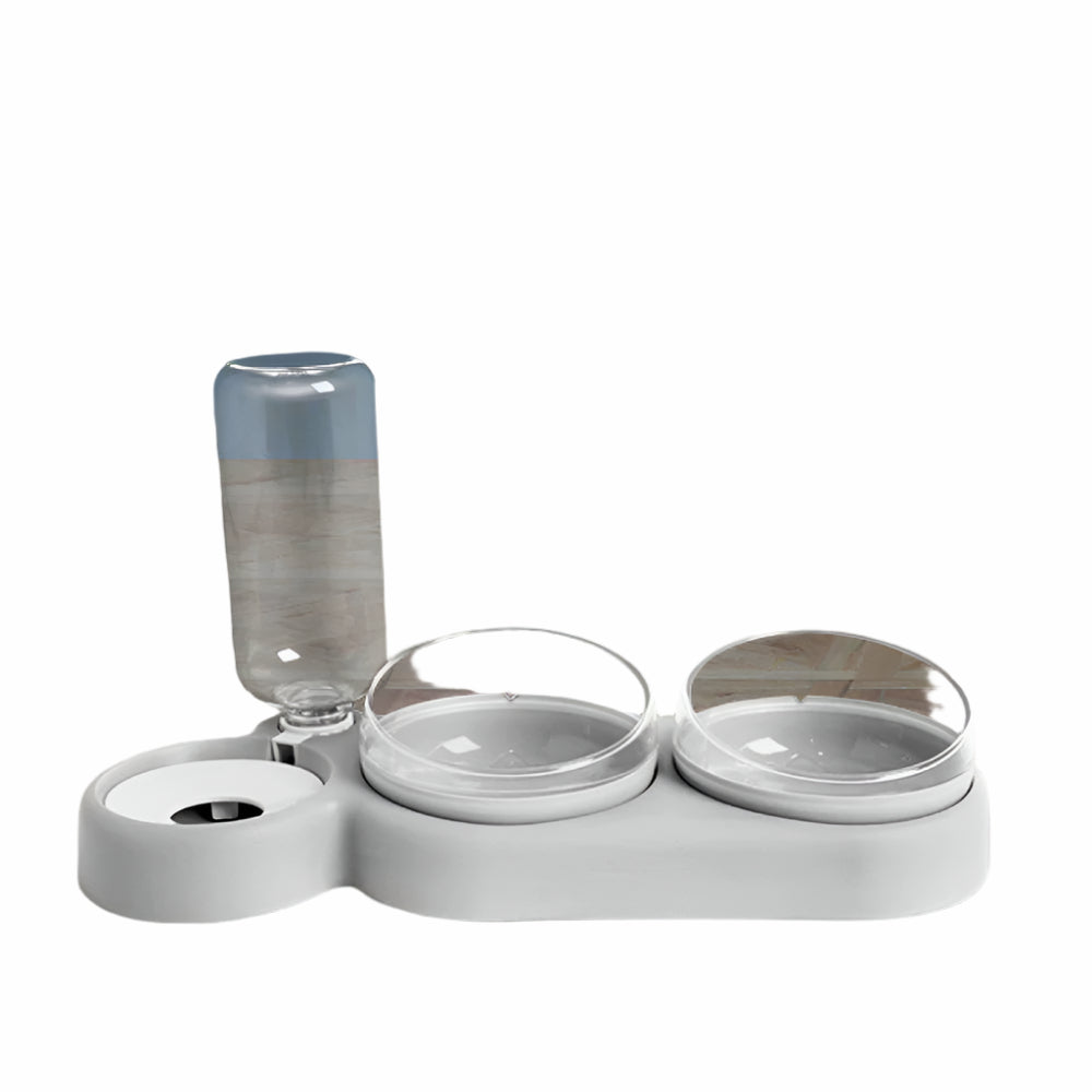 Podwójna Miska dla Zwierząt z Automatycznym Dozownikiem Wody – Funkcjonalność 2 w 1, Przezroczysta z Kolorowymi Akcentami 2