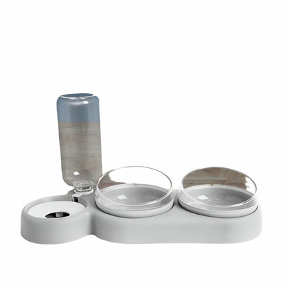 Podwójna Miska dla Zwierząt z Automatycznym Dozownikiem Wody – Funkcjonalność 2 w 1, Przezroczysta z Kolorowymi Akcentami 2