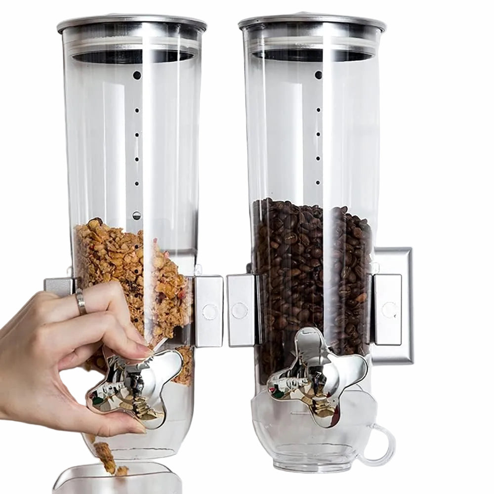 Podwójny Dozownik na Żywność z Systemem Zamknięcia – Przezroczysty Organizer do Müsli, Nasion, Ryżu i Kawy 0