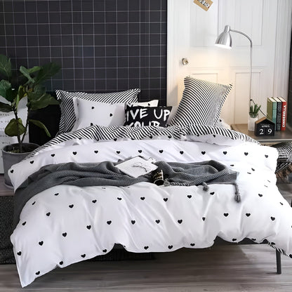 Pościel 200x220 z poliestru – Elegancki zestaw z czarnym wzorem serca, miękki i oddychający, idealny do sypialni 3