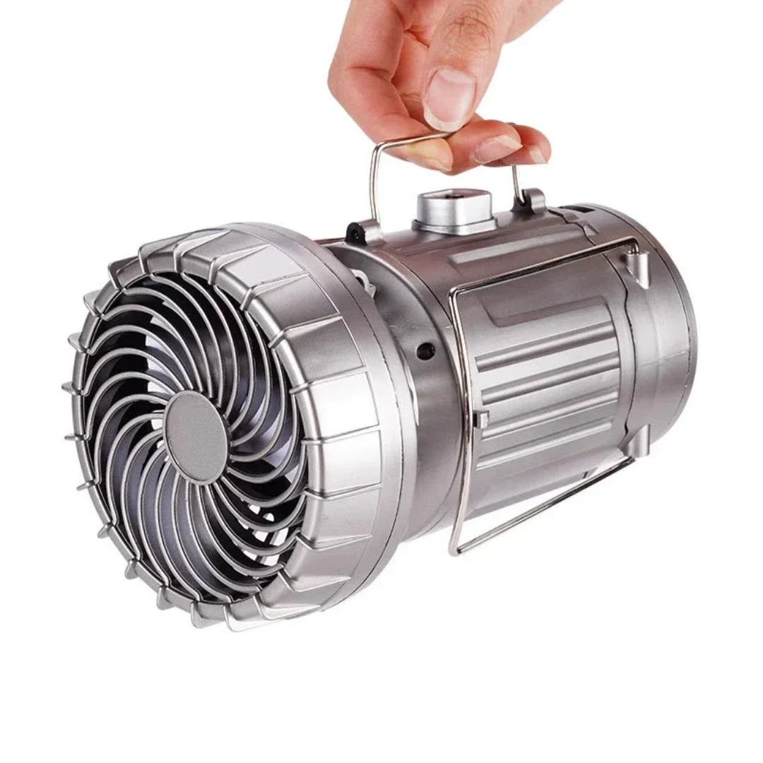 Przenośny Wentylator Kempingowy z Latarką i Zasilaniem Solarnym – Wodoodporny, Funkcja Powerbanku, Idealny na Wyjazdy 0