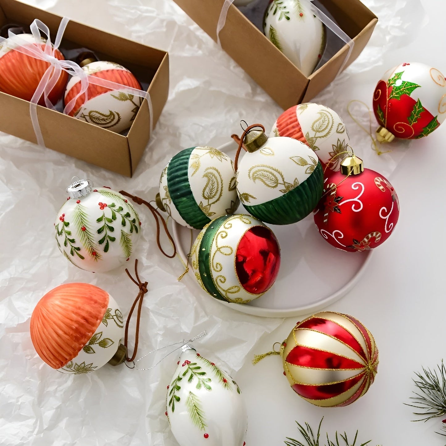 Ręcznie Malowane Szklane Bombki Choinkowe 8 cm – Eleganckie Ozdoby Choinkowe, Zestaw 2 Sztuki 3