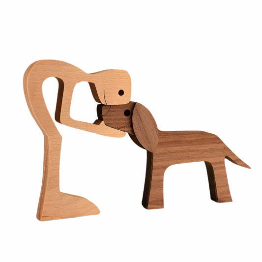 Ręcznie Rzeźbiona Figura Psa z Naturalnego Drewna – Symbol Miłości i Lojalności, Rustykalna Dekoracja Wnętrz 0