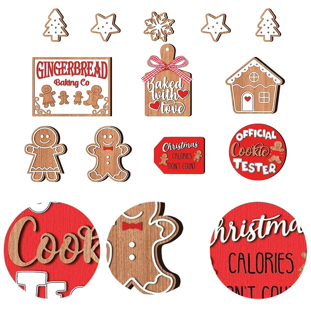 Rustykalny Zestaw Dekoracji Świątecznych – 12 Elementów z Drewna do Ozdoby Wnętrz i Girlandy Bożonarodzeniowe 0