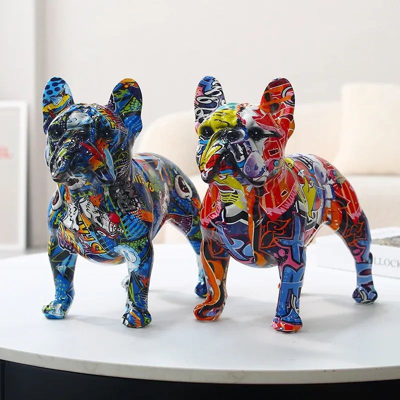 Rzeźba Graffiti Bulldog z Żywicy – Kolorowa Dekoracja do Wnętrz, Nowoczesny Styl, 30 cm x 20 cm x 15 cm 5