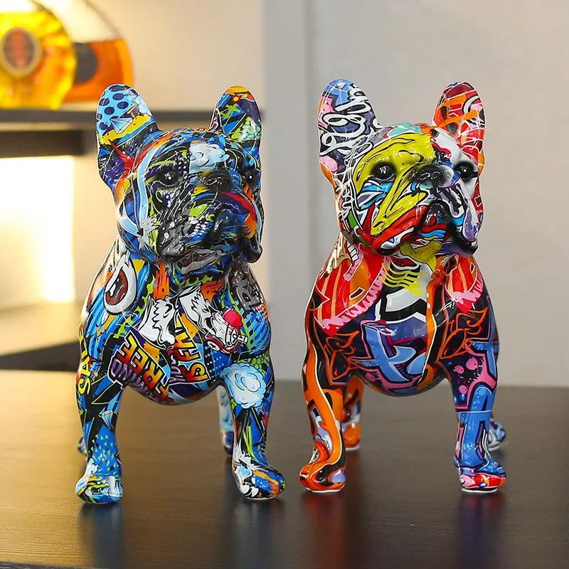 Rzeźba Graffiti Bulldog z Żywicy – Kolorowa Dekoracja do Wnętrz, Nowoczesny Styl, 30 cm x 20 cm x 15 cm 6