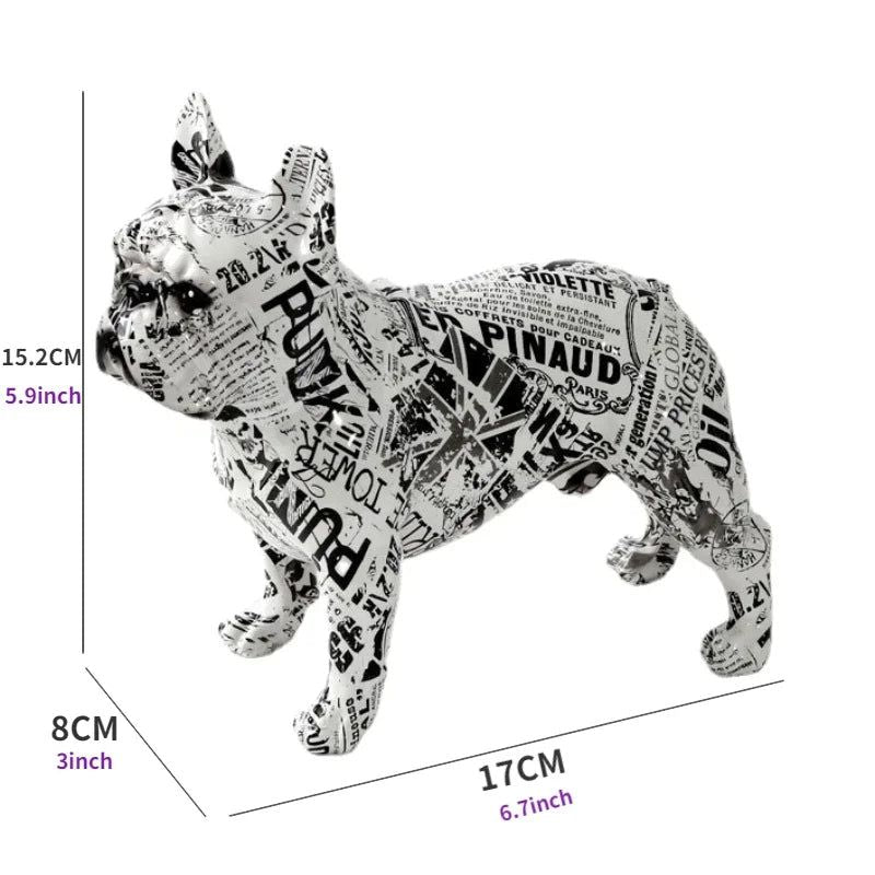 Rzeźba Graffiti Bulldog z Żywicy – Kolorowa Dekoracja do Wnętrz, Nowoczesny Styl, 30 cm x 20 cm x 15 cm 7