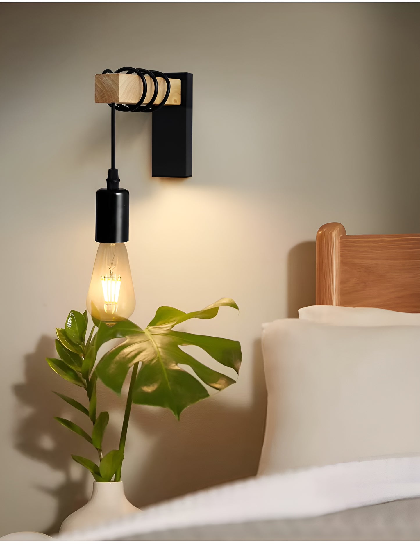 Kinkiet ścienny z żelaza i drewna – Stylowy kinkiet vintage do sypialni i salonu, optymalne oświetlenie w eleganckim stylu