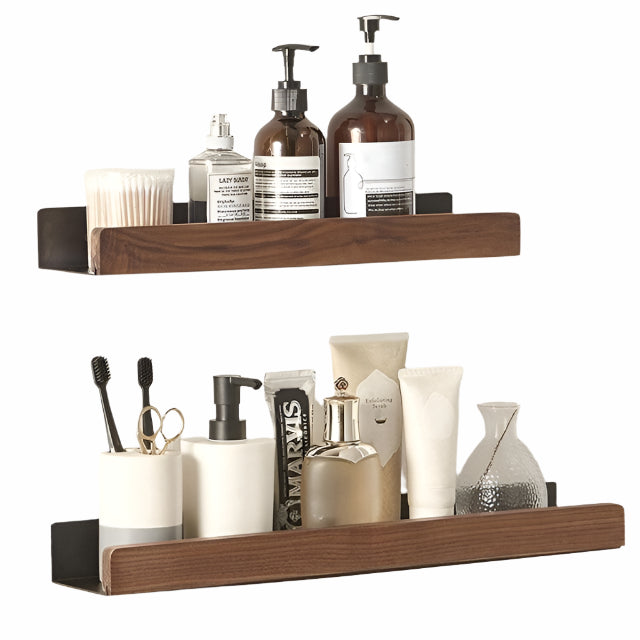 Samoprzylepny Regał Łazienkowy z Litego Drewna – Łatwy Montaż, Stylowy Design, Idealny do Przechowywania Kosmetyków i Ręczników 1