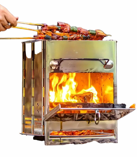 Składany Piec ze Stali Nierdzewnej na Camping – Lekki i Kompaktowy, Idealny do Grillowania i Gotowania w Plenerze 0