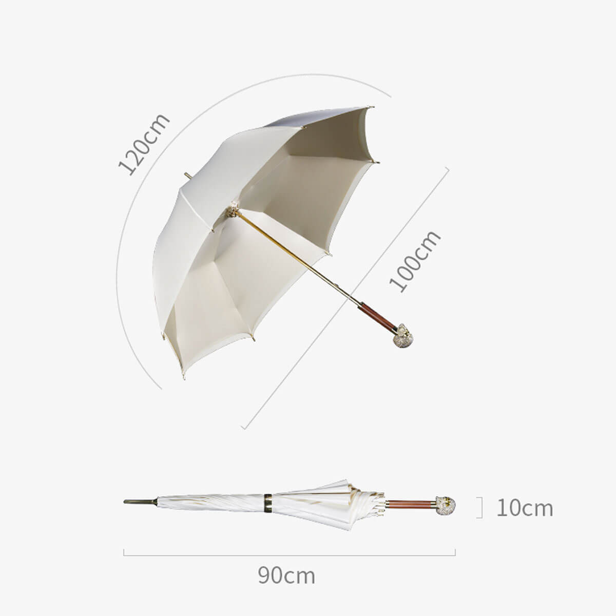 Luksusowy parasol z czaszką prezentowany z eleganckimi dodatkami modowymi