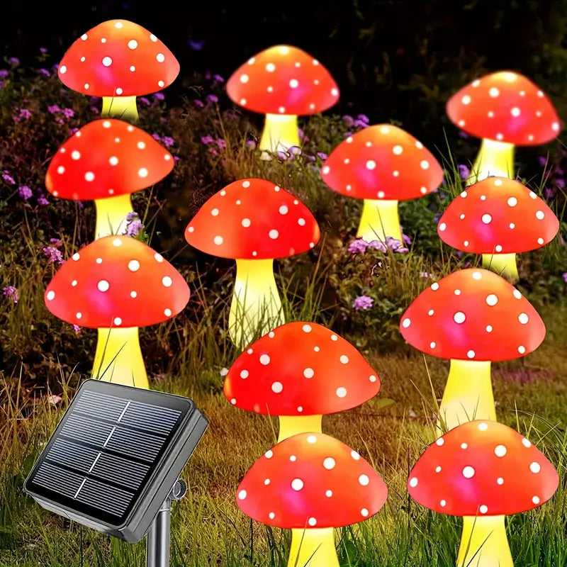 Zestaw 6 solarnych lampek grzybków do ogrodu