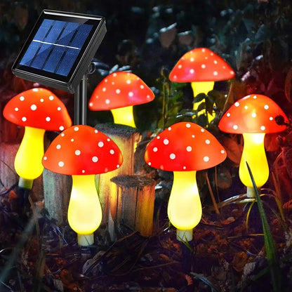 Solarne lampki grzybki w kolorze czerwonym – nastrojowe oświetlenie