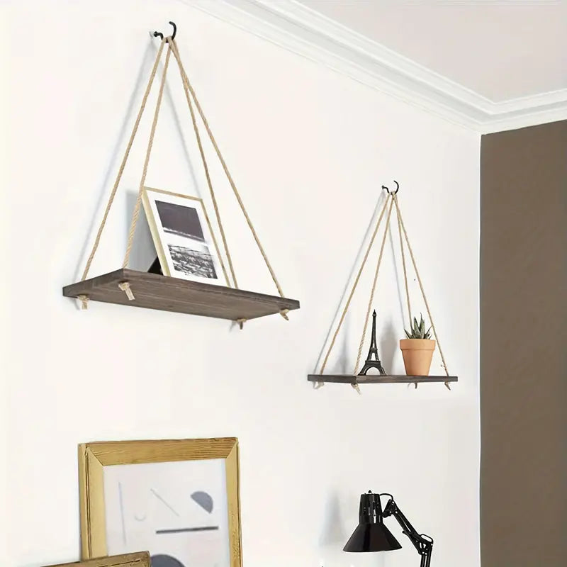 Stylowe Hänge-Pflanzenregal z Makramee – Minimalistyczny Regał do Roślin i Dekoracji, Wysokiej Jakości Drewno, Łatwy Montaż, 100x35x50 cm 3