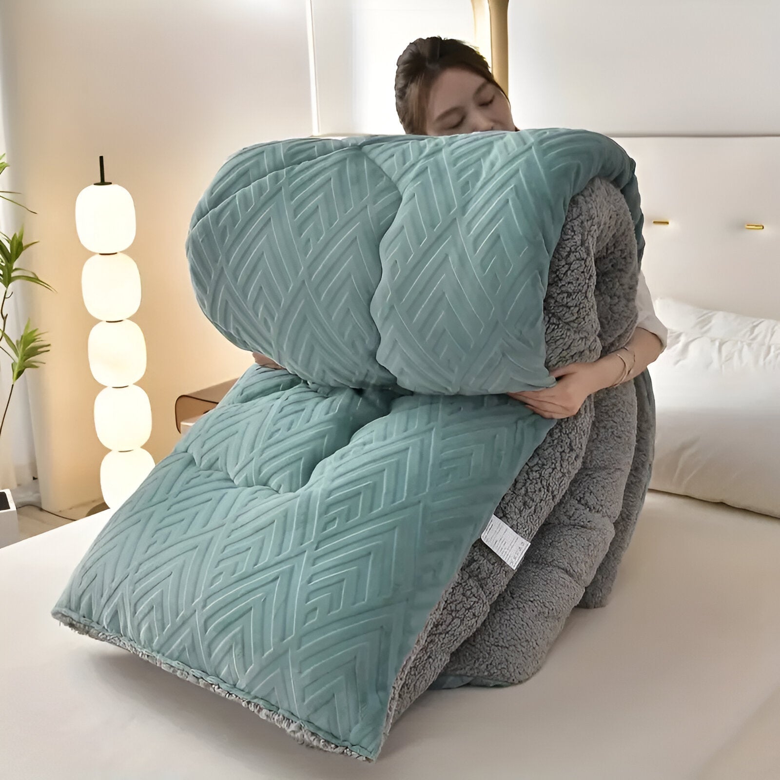 Ultra Fluff Dwu-stronna Kołdra z Fleece, Pikowana, 150x200 cm, Całoroczny Komfort, Łatwa w Pielęgnacji, Niebieska/Szara/Zielona/Khaki 10