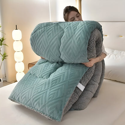 Ultra Fluff Dwu-stronna Kołdra z Fleece, Pikowana, 150x200 cm, Całoroczny Komfort, Łatwa w Pielęgnacji, Niebieska/Szara/Zielona/Khaki 10