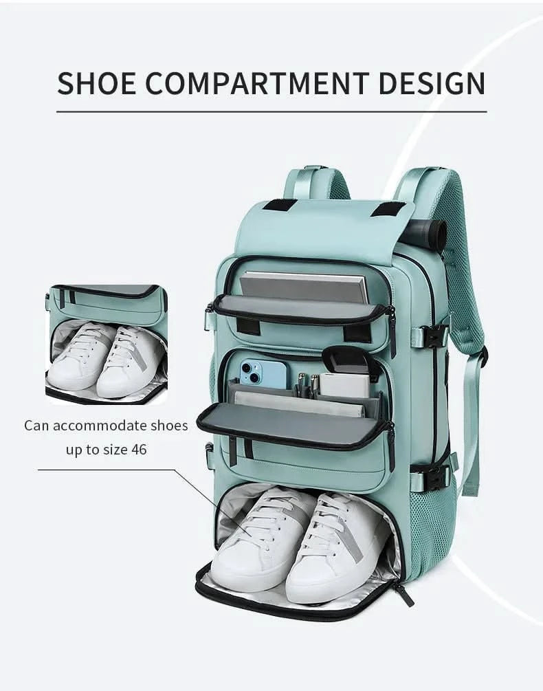 Wodoodporny Plecak Podróżny z Portem USB – Duża Pojemność, Oddzielna Komora na Buty, Idealny do Samolotu 3