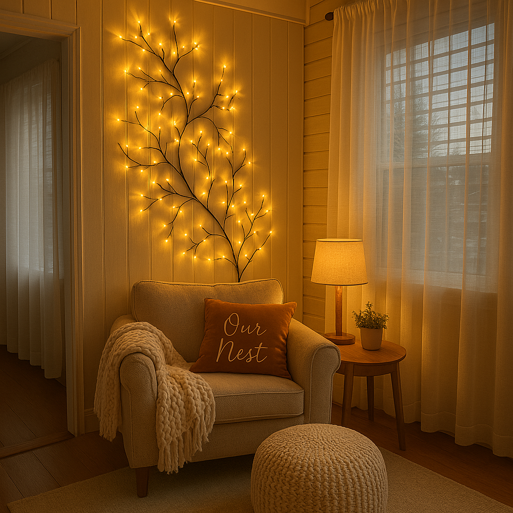 Zaczarowana Wierzba LED 230 cm z Pilotem – Dekoracyjne Oświetlenie z 5 Poziomami Jasności i Funkcją Timera, Ciepłe Białe Światło 0