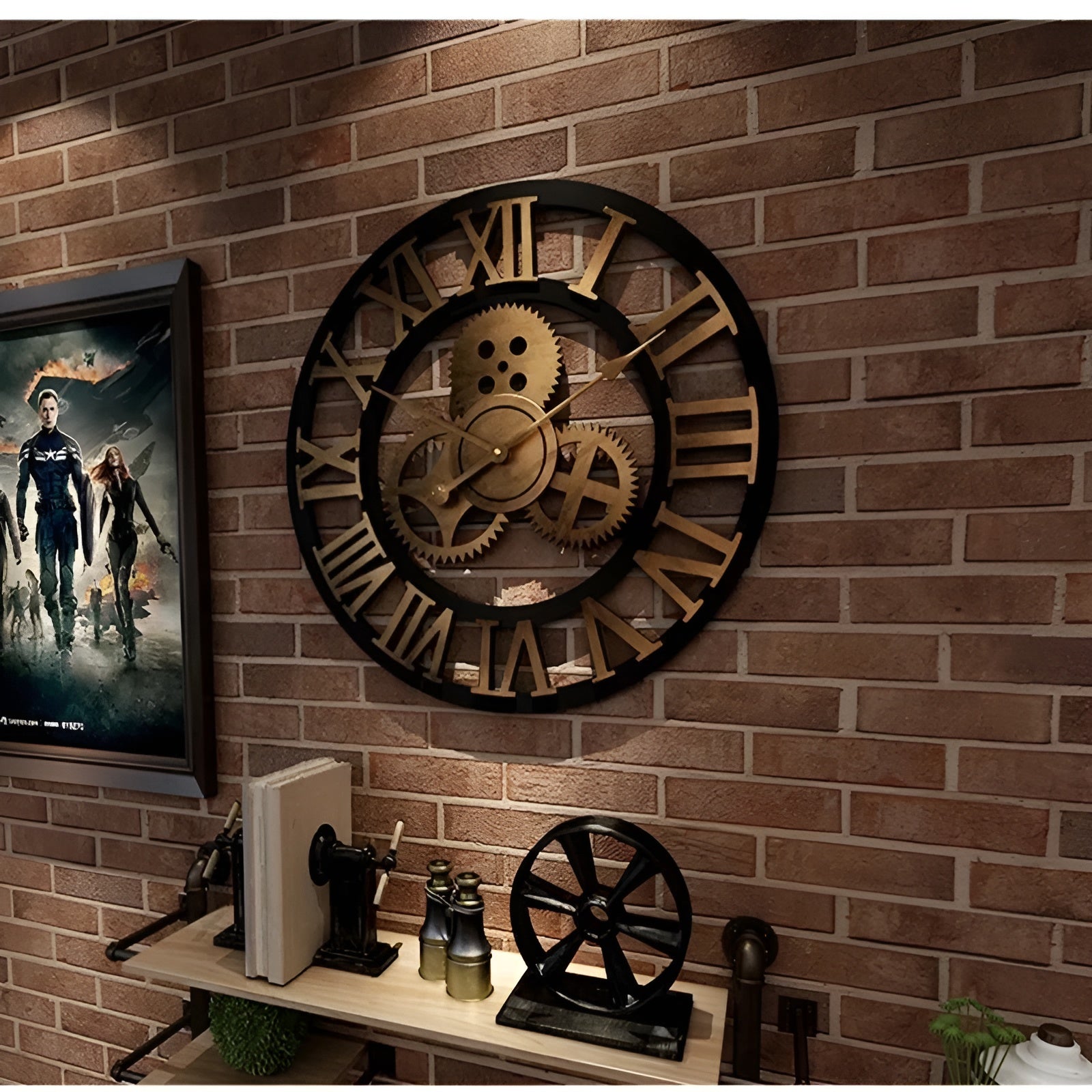 Zegar Ścienny GearSphere w Stylu Industrialnym z Mechanicznym Wzorem - Zegar na Ścianę do Salonu i Wnętrz Retro 0