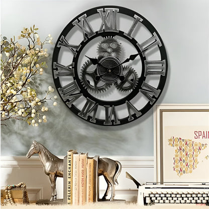 Zegar Ścienny GearSphere w Stylu Industrialnym z Mechanicznym Wzorem - Zegar na Ścianę do Salonu i Wnętrz Retro 1