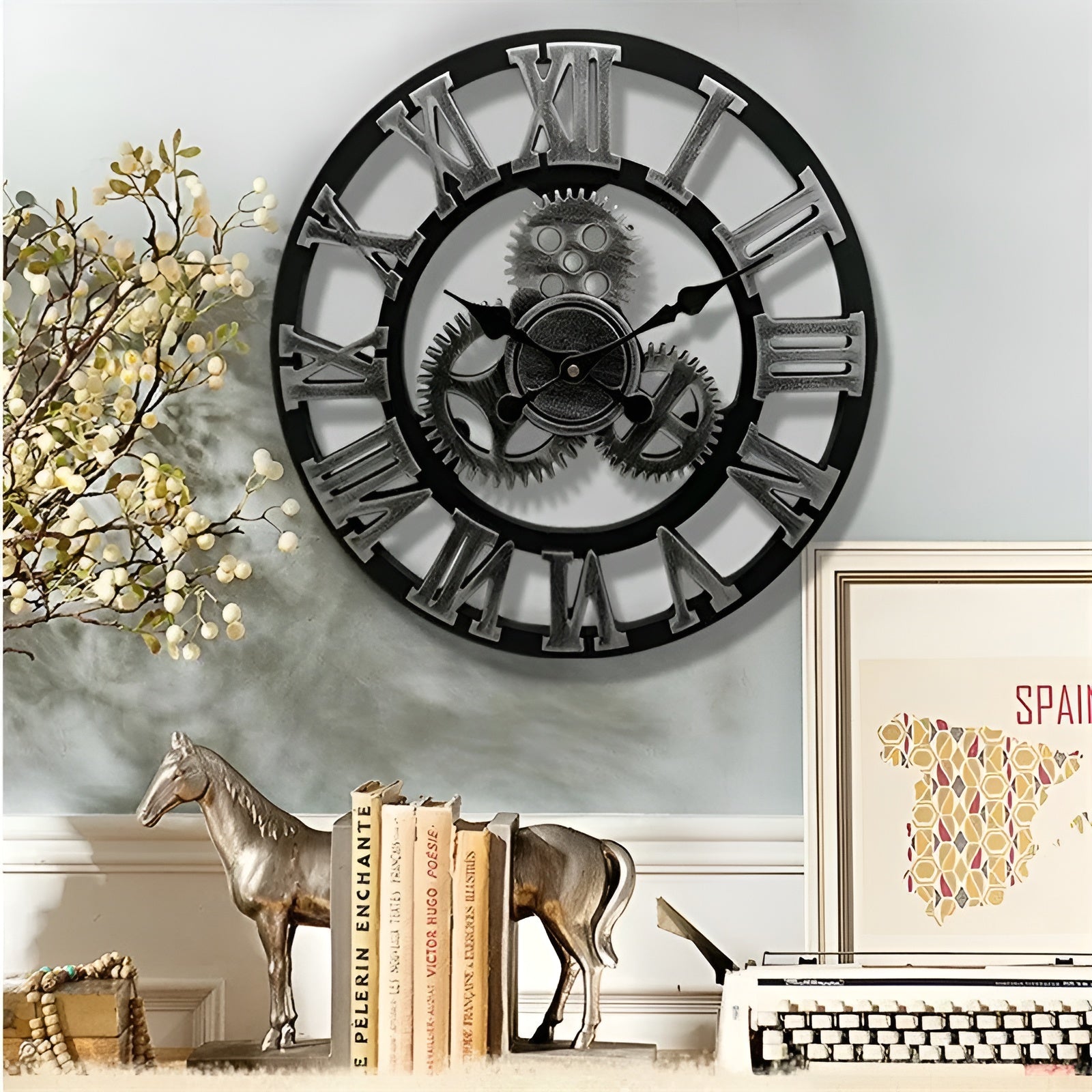 Zegar Ścienny GearSphere w Stylu Industrialnym z Mechanicznym Wzorem - Zegar na Ścianę do Salonu i Wnętrz Retro 6