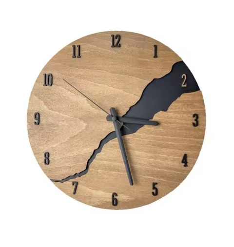 Zegar Ścienny Rustykalny z Pękniętego Drewna 3D – Bezszelestny Zegar na Ścianę do Salonu i Wnętrz Vintage 1