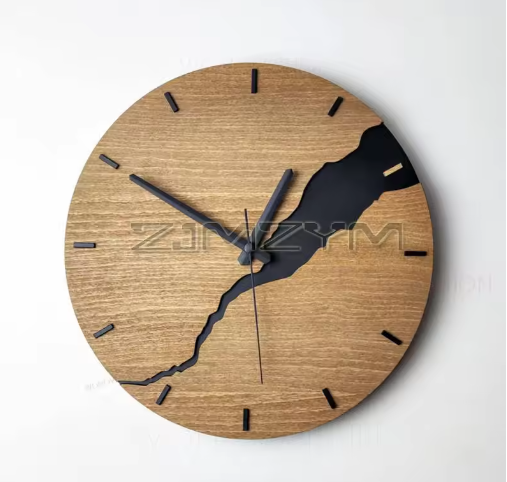Zegar Ścienny Rustykalny z Pękniętego Drewna 3D – Bezszelestny Zegar na Ścianę do Salonu i Wnętrz Vintage 3