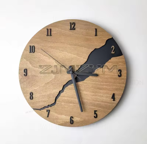 Zegar Ścienny Rustykalny z Pękniętego Drewna 3D – Bezszelestny Zegar na Ścianę do Salonu i Wnętrz Vintage 4