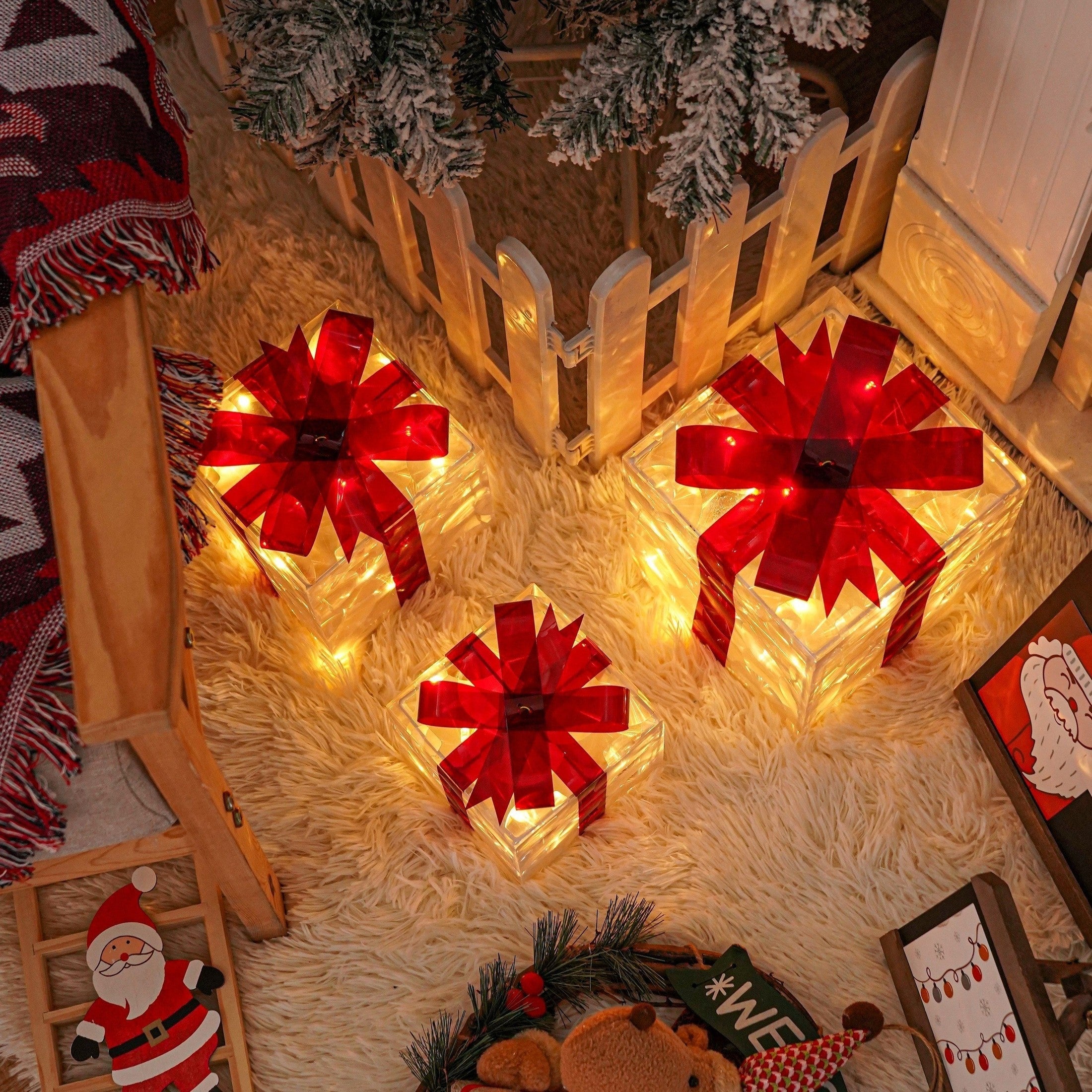 Zestaw 3 LED Pudełek Dekoracyjnych na Prezenty Glowbox – Ozdobne Pudełka na Święta z Ciepłym Światłem 7