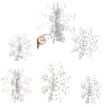 Zestaw 6 Białych Drewnianych Płatków Śniegu – Elegancka Ozdoba na Stół do Dekoracji Świątecznej 0