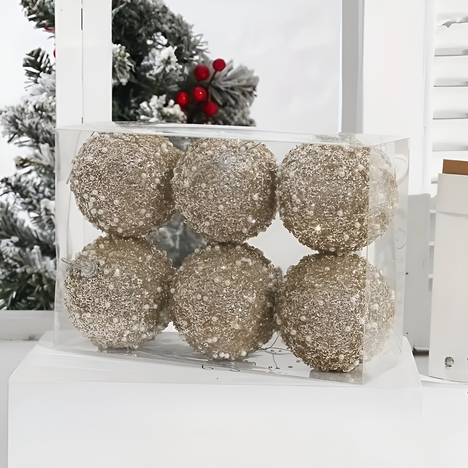 Zestaw 6 Błyszczących Bombek Choinkowych w Kolorze Szampana – Elegancka Bombka Szklana na Święta 4