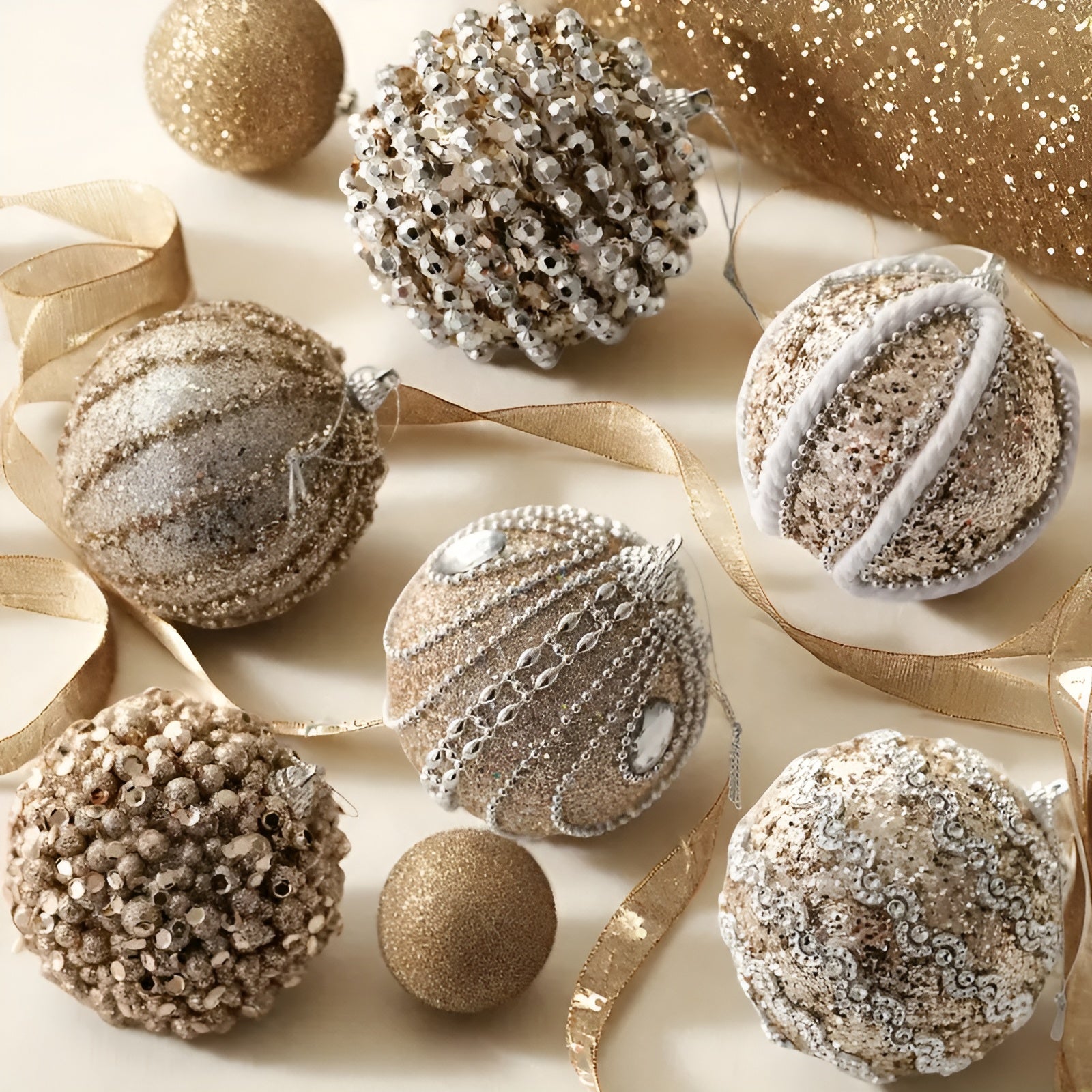 Zestaw 6 Szklanych Bombek Choinkowych w Kolorze Szampana – Eleganckie Ozdoby Choinkowe do Dekoracji Wnętrz 2