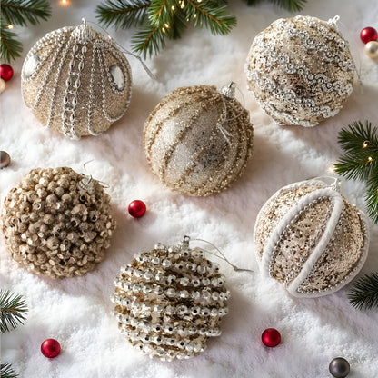 Zestaw 6 Szklanych Bombek Choinkowych w Kolorze Szampana – Eleganckie Ozdoby Choinkowe do Dekoracji Wnętrz 3