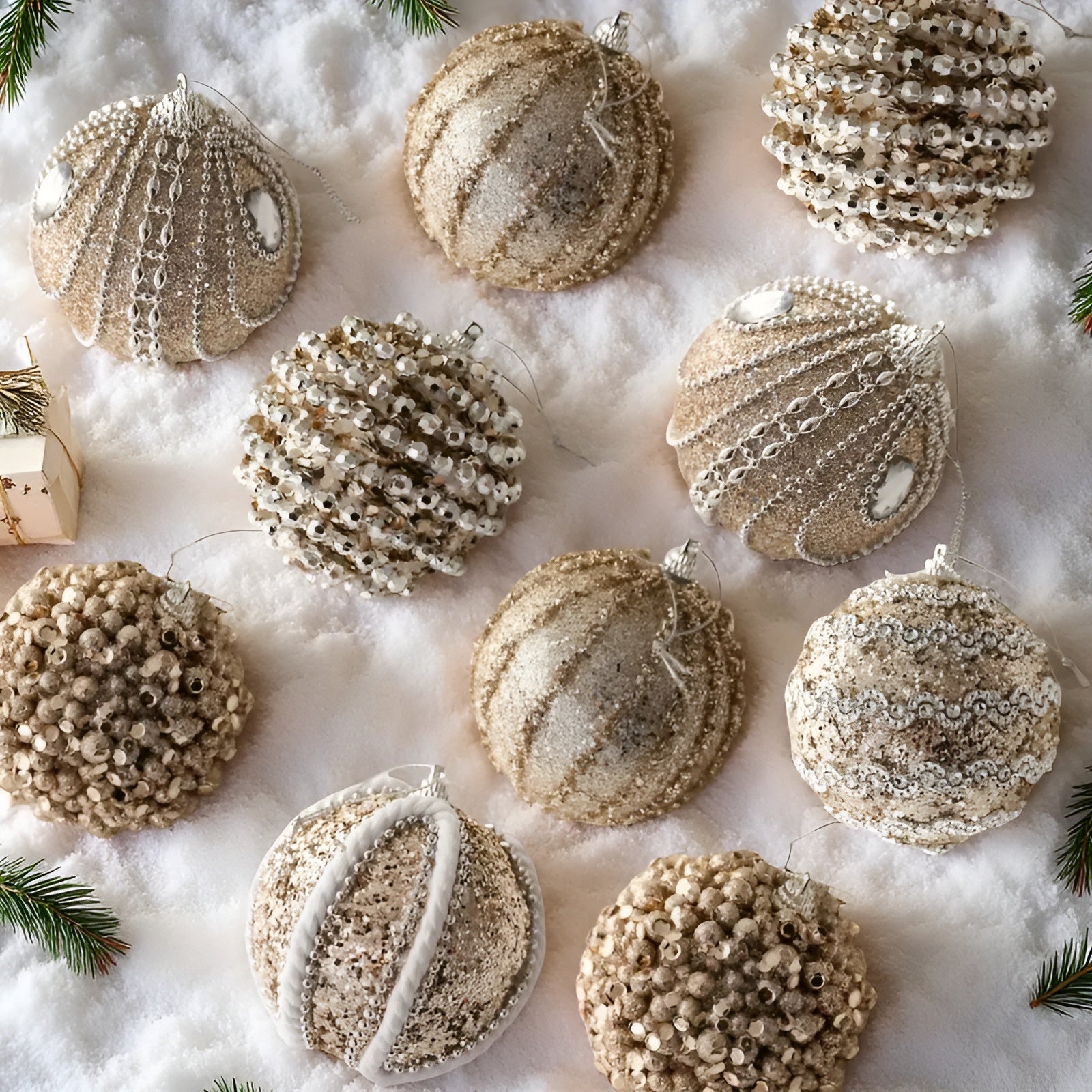 Zestaw 6 Szklanych Bombek Choinkowych w Kolorze Szampana – Eleganckie Ozdoby Choinkowe do Dekoracji Wnętrz 4