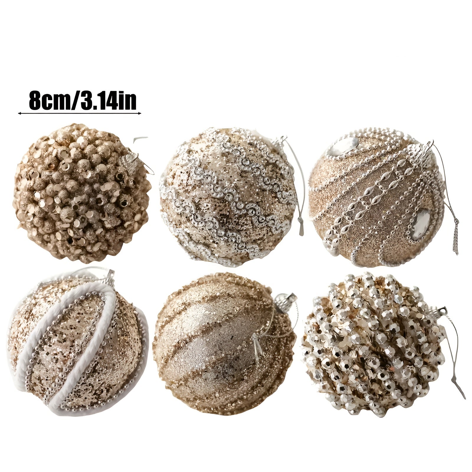 Zestaw 6 Szklanych Bombek Choinkowych w Kolorze Szampana – Eleganckie Ozdoby Choinkowe do Dekoracji Wnętrz 5