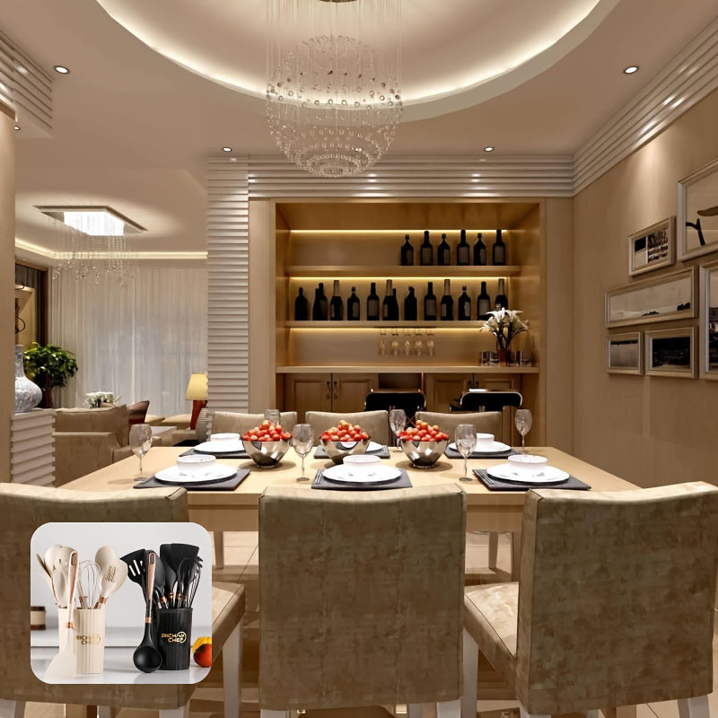 Zestaw Silikonowych Przyborów Kuchennych z Drewnianymi Uchwytami – Akcesoria do Kuchni, Odporne na Wysokie Temperatury 4