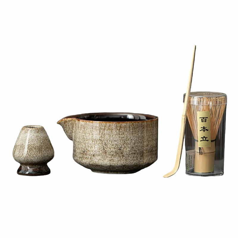 Zestaw do Matcha 7-częściowy z Ceramiki i Bambusa - Zestaw do Parzenia Herbaty z Filtrem i Ręcznikiem 4