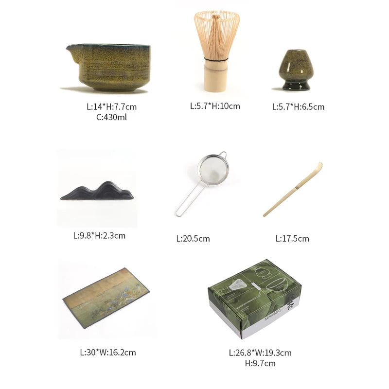 Zestaw do Matcha 7-częściowy z Ceramiki i Bambusa - Zestaw do Parzenia Herbaty z Filtrem i Ręcznikiem 5