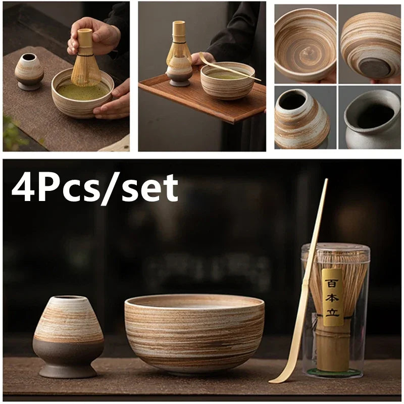 Zestaw do Matcha z Bambusowym Whiskiem i Łyżeczką – 4 Elementy do Parzenia Herbaty i Zestaw Herbat 0