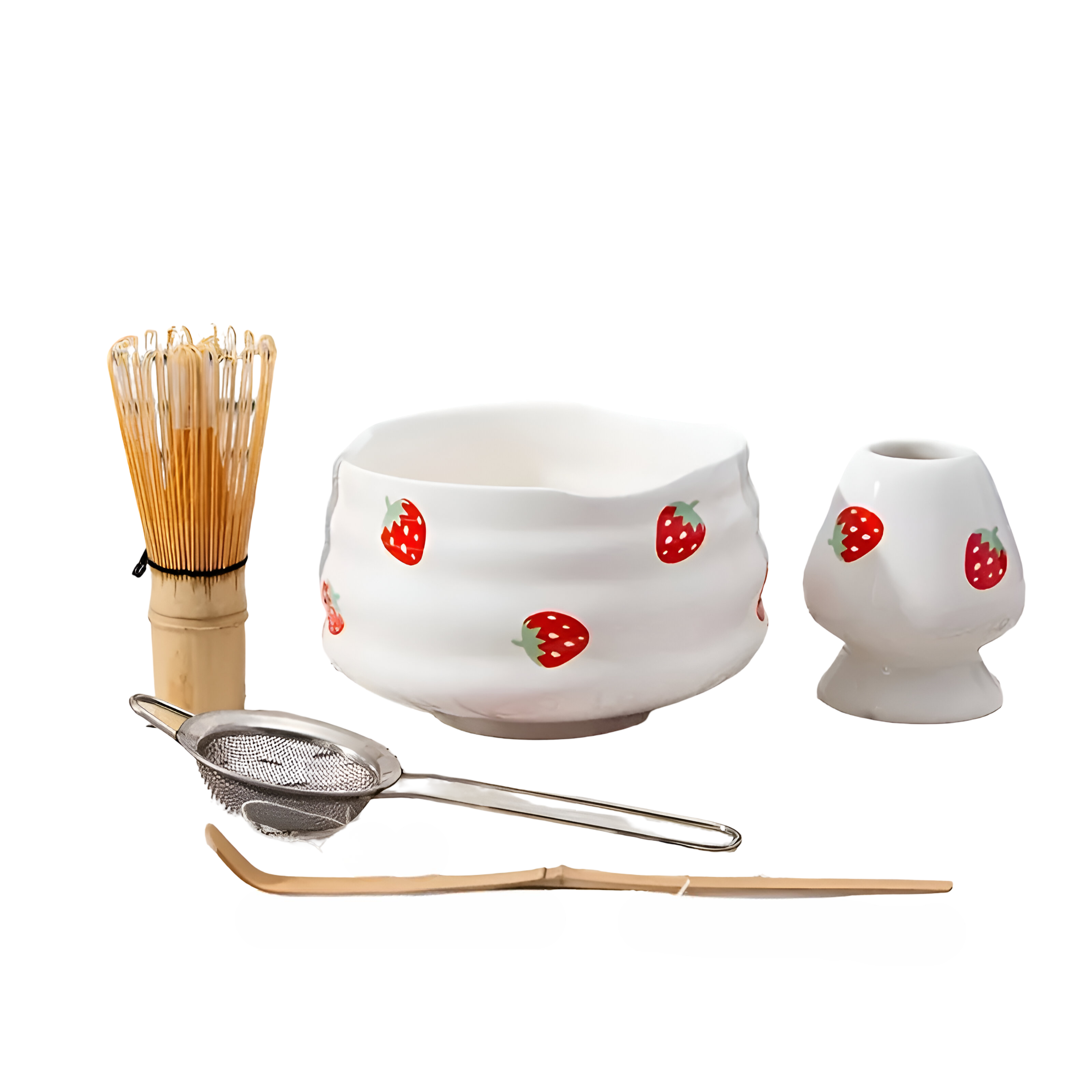 Zestaw do Matcha z Ceramiczną Czarką w Kształcie Truskawki – Akcesoria do Robienia Matchy i Matcha Latte 1