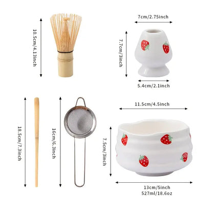 Zestaw do Matcha z Ceramiczną Czarką w Kształcie Truskawki – Akcesoria do Robienia Matchy i Matcha Latte 6