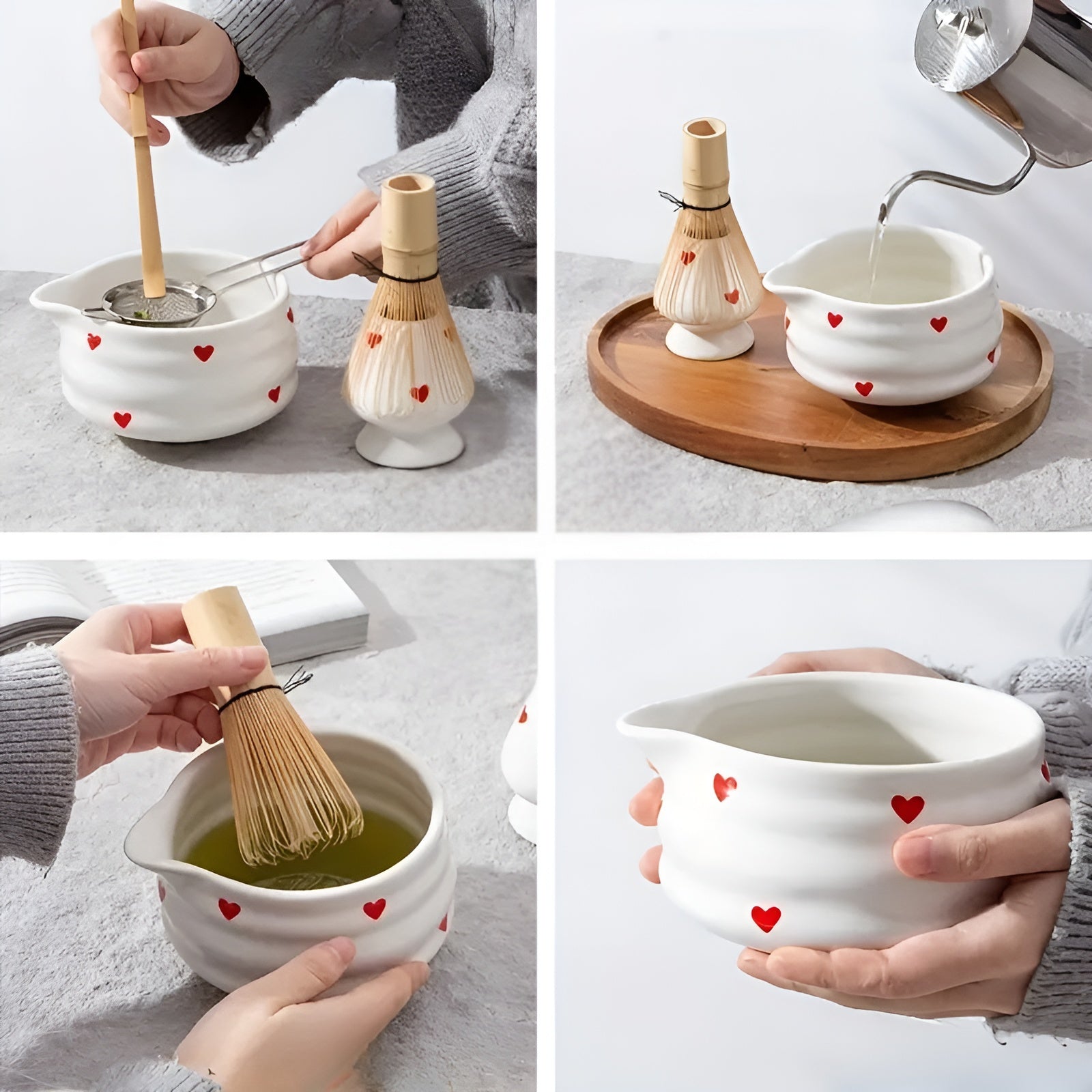 Zestaw do Matcha z Czarką 500 ml, Bambusową Trzepaczką i Akcesoriami do Robienia Matchy - Ceremonialny Zestaw do Herbaty 5