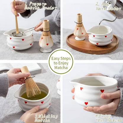 Zestaw do Matcha z Czarką 500 ml, Bambusową Trzepaczką i Akcesoriami do Robienia Matchy - Ceremonialny Zestaw do Herbaty 8