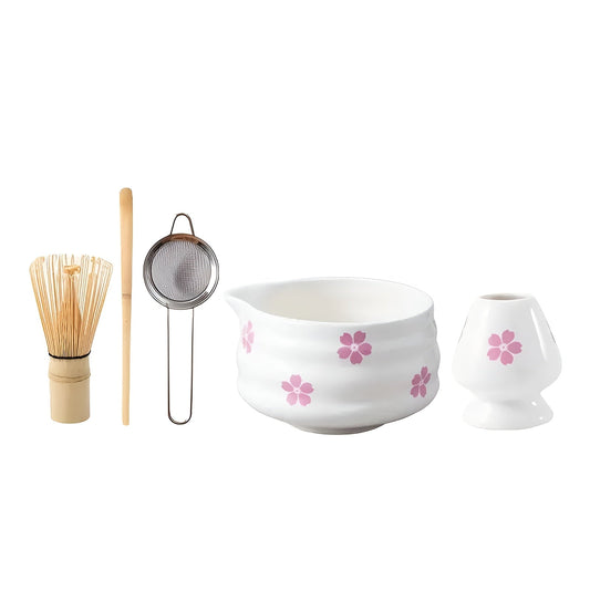 Zestaw do Parzenia Herbaty Matcha z Ceramiki, Bambusowym Whisk i Sitkiem – Elegancki Zestaw do Herbaty z Japońskim Designem 0