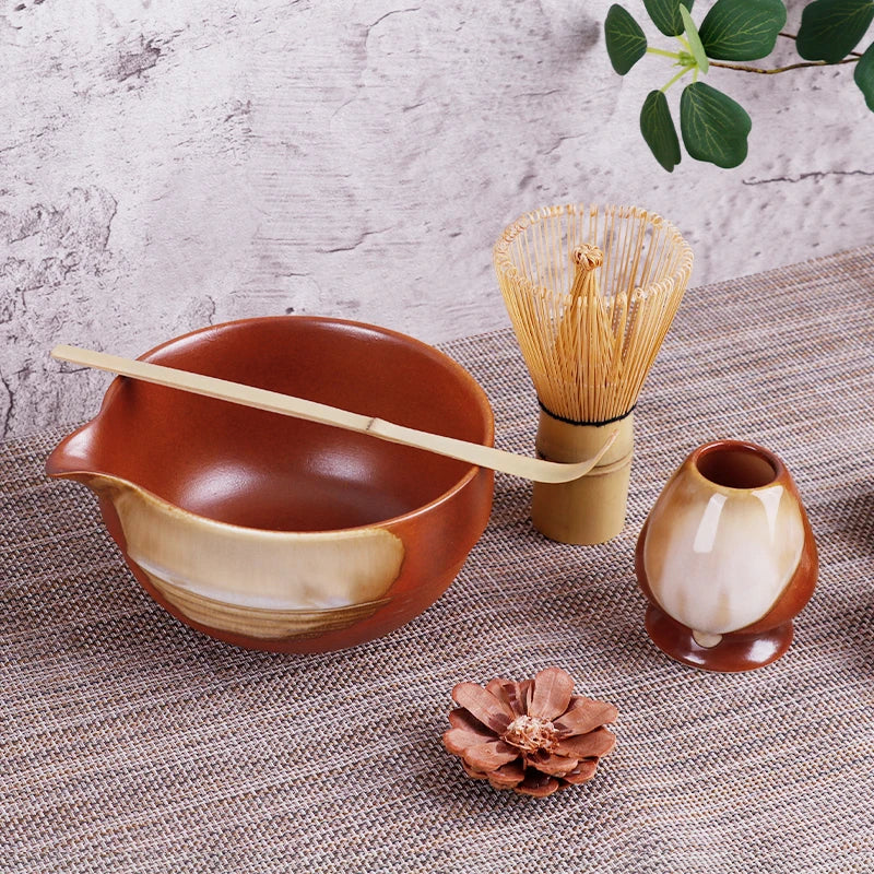 Zestaw do herbaty Matcha 4-częściowy z bambusowym trzepaczem i ceramiczną miseczką – idealny zestaw herbat na prezent 3